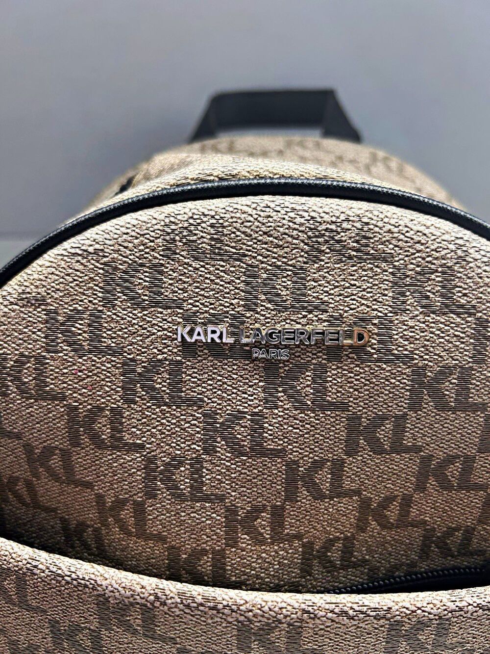 KARL LAGERFELD Beige/Black Monogram Logo Mini Backpack Zip Adjustable Strap